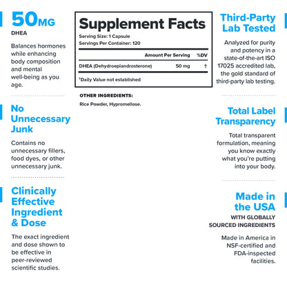LEGION DHEA 50mg - Hormone Balance, Energy & Immune Support (Non-GMO, Gluten-Free)