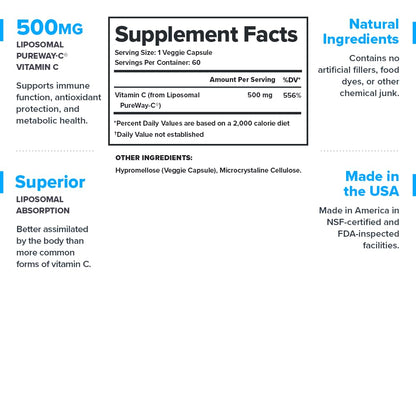 LEGION Liposomal Vitamin C Supplement - High-Absorption 500mg Vitamin C for Immune Support (60 Capsules)