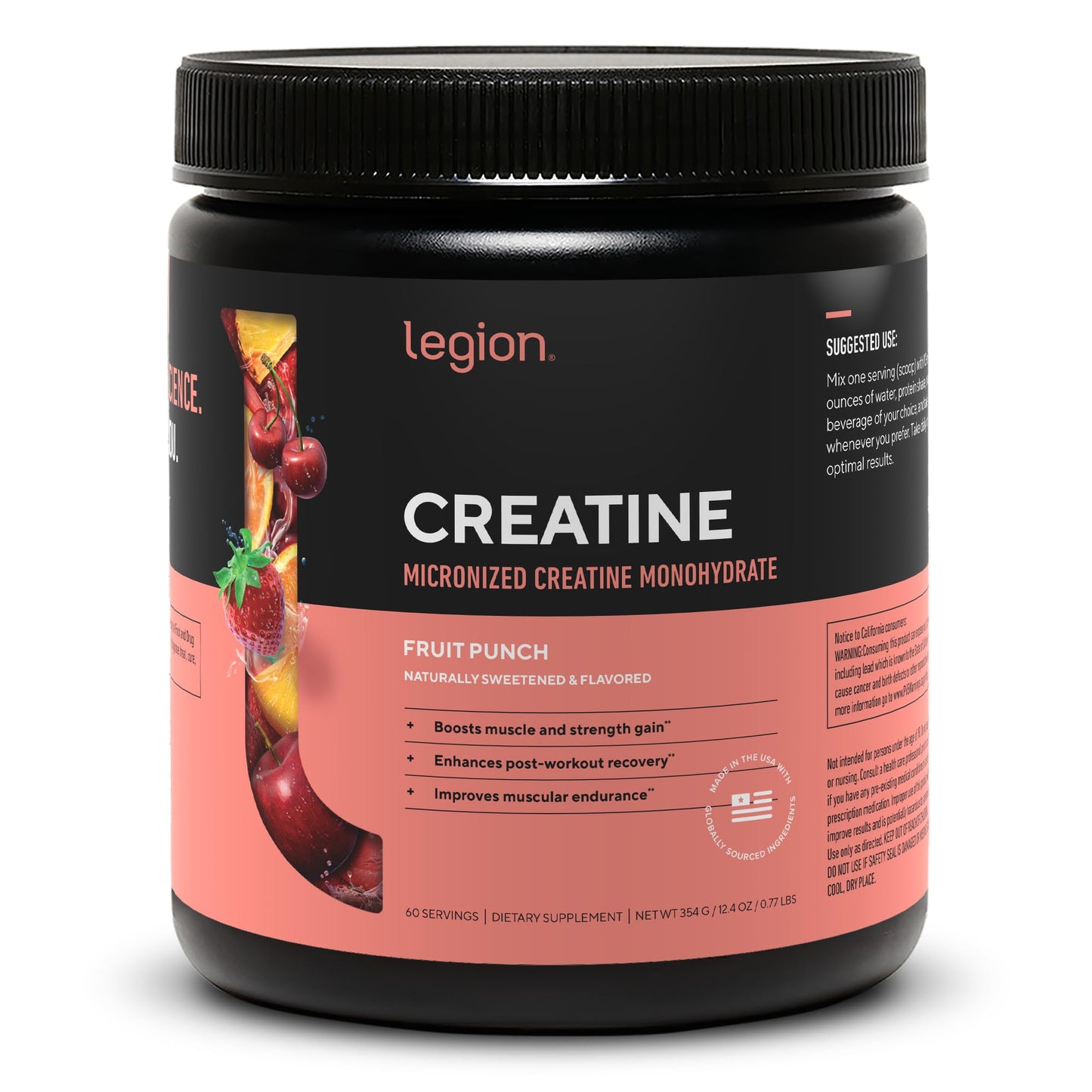 LEGION Micronized Creatine Monohydrate - Fruit Punch, 60 Servings | Muscle Gain & Recovery
