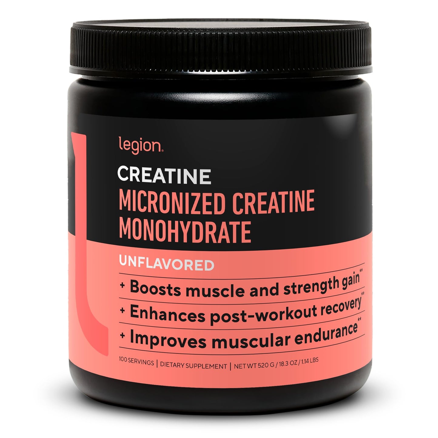 LEGION Micronized Creatine Monohydrate – Clean Unflavored Powder (100 Servings)