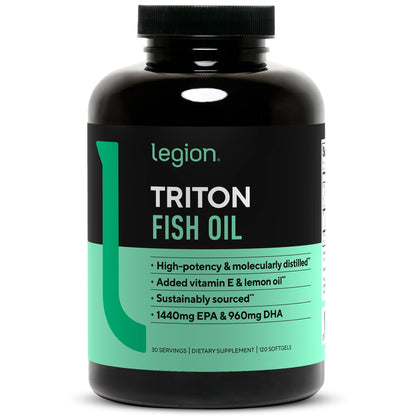 LEGION Triton Fish Oil Capsules - 2400mg EPA/DHA, Vitamin E & Lemon Oil, 30 Softgels