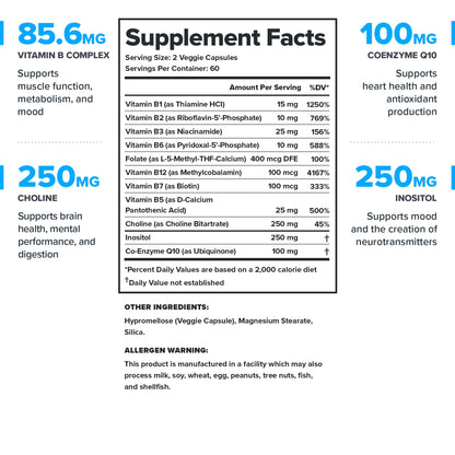 LEGION Vitamin B-Complex (120 Capsules) – Vegan B Complex with Choline, Inositol & CoQ10