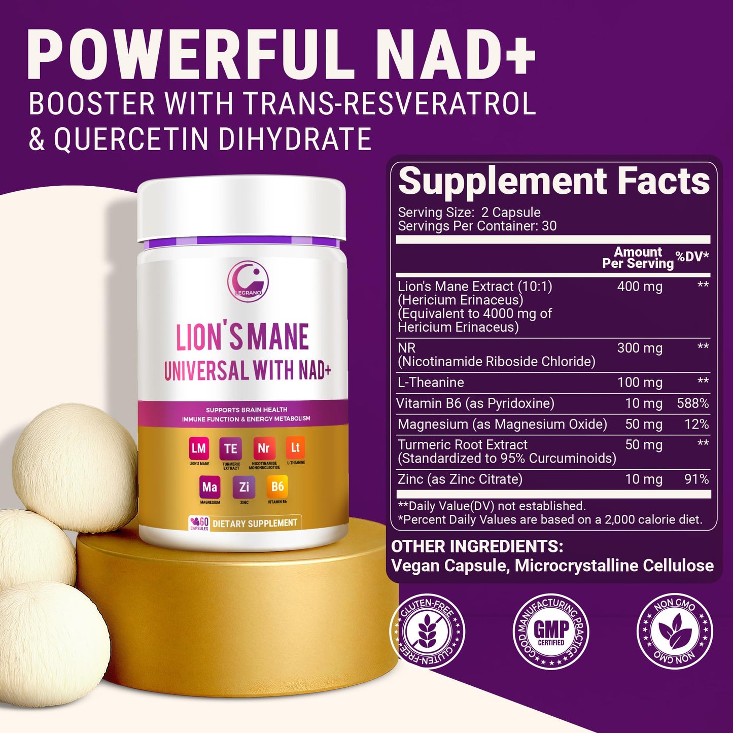 LEGRANO Lions Mane NAD+ Capsule – Focus & Brain Health