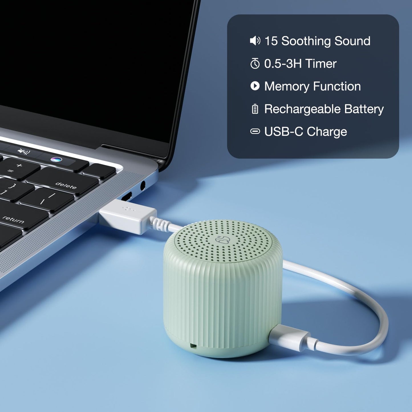 LEICEX Mini White Noise Machine – Portable Travel Sound Machine (Mint) with 15 Non-Looping Sounds