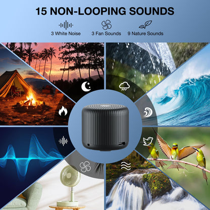 LEICEX White Noise Machine — Travel Mini Sound Machine (Black) with 15 Non-Looping Sounds