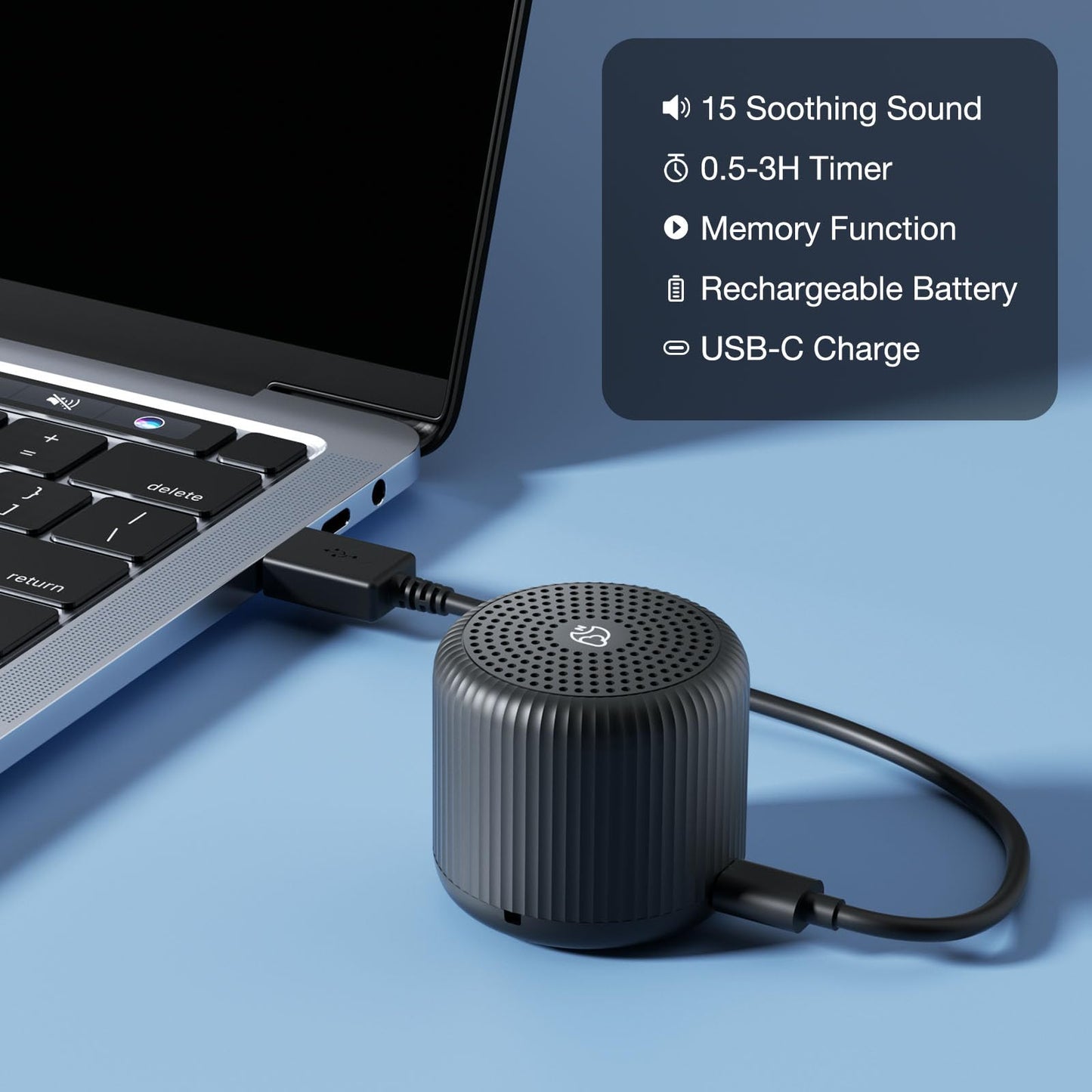 LEICEX White Noise Machine — Travel Mini Sound Machine (Black) with 15 Non-Looping Sounds