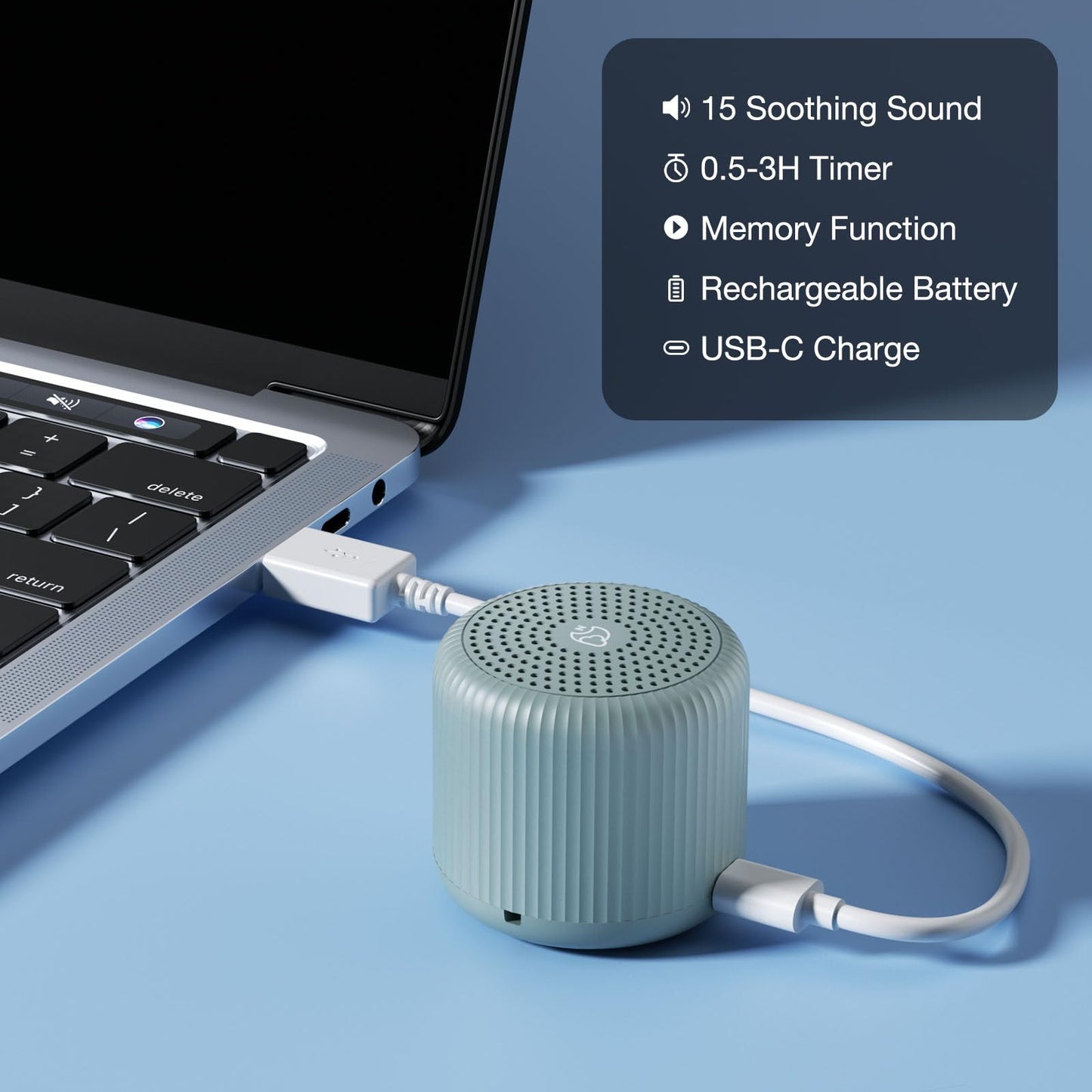 LEICEX White Noise Machine Mini Travel Sound Machine – 15 Sounds, 22h Battery, Slate