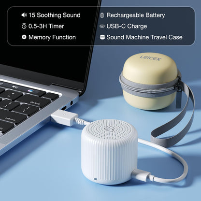 LEICEX Portable Sound Machine + Travel Case — Mini White Noise for Sleep & Travel
