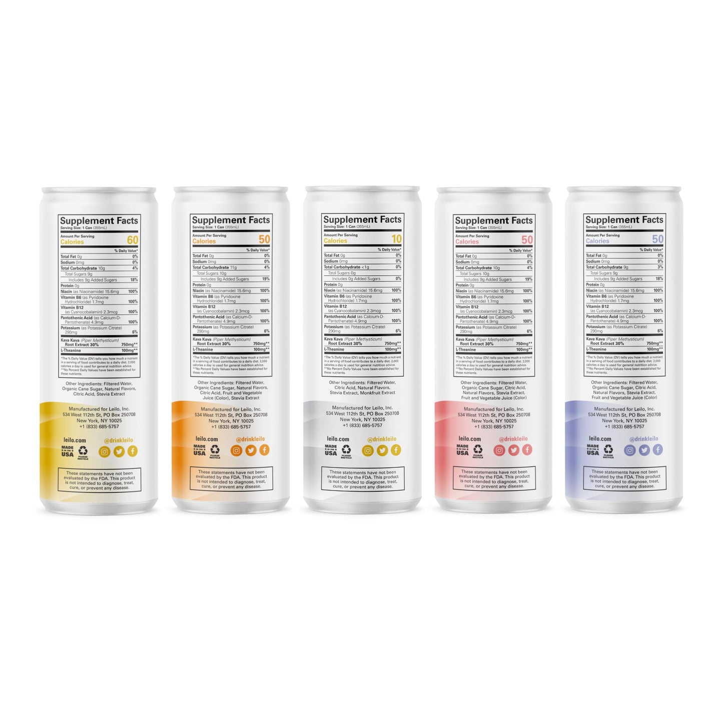 LEILO Kava-Powered Sparkling Relaxation Drink - Variety Sampler 6-Pack | 12 oz Cans | Non-ALC