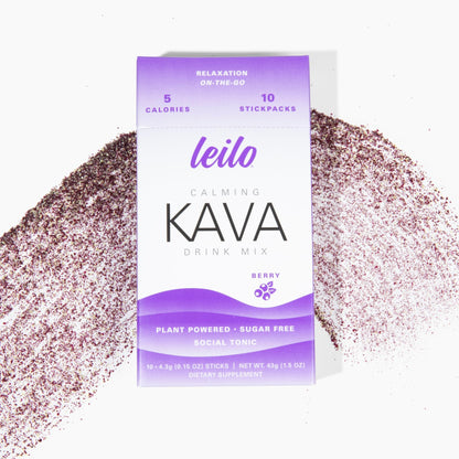 LEILO Calming Kava Drink Mix – Berry, 10 Sticks | Non-Alcoholic, Sugar-Free Plant-Based Relaxation