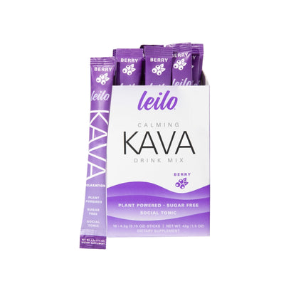 LEILO Calming Kava Drink Mix – Berry, 10 Sticks | Non-Alcoholic, Sugar-Free Plant-Based Relaxation