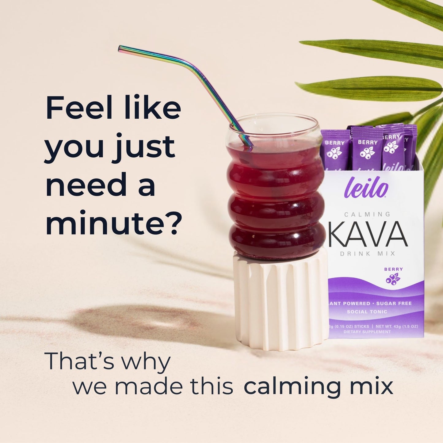 LEILO Calming Kava Drink Mix – Berry, 10 Sticks | Non-Alcoholic, Sugar-Free Plant-Based Relaxation