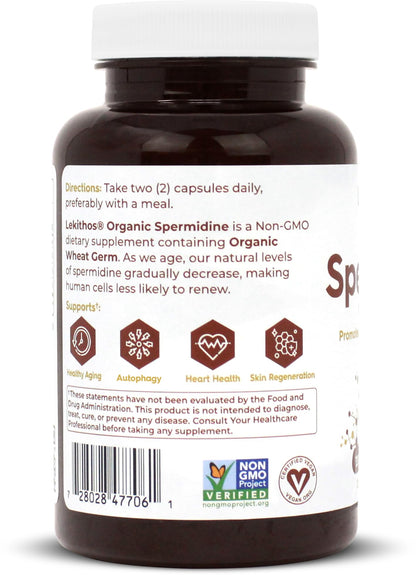 Lekithos Organic Spermidine Capsules – 120 Vegan Wheat Germ, 1050mg