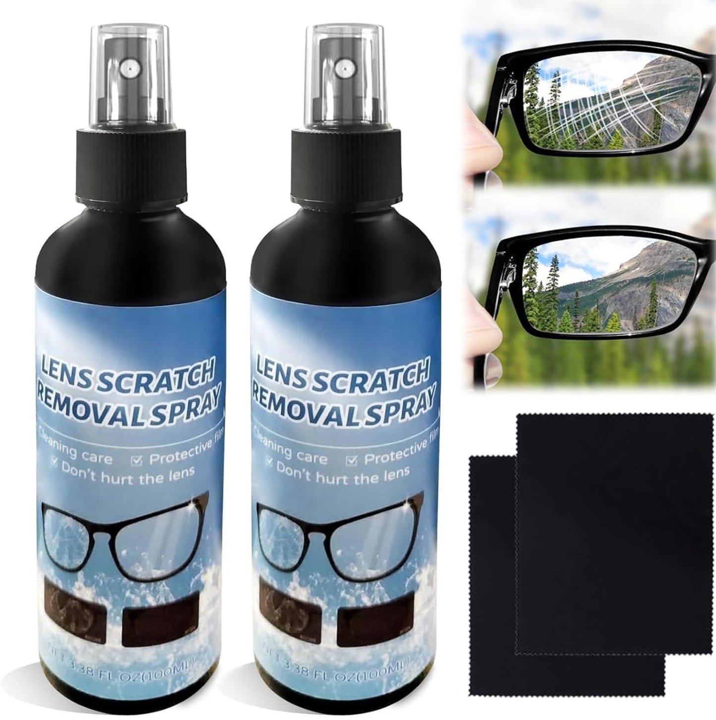LELLURE 2PCS Lens Scratch Remover 100ml – Eyeglasses Scratch Repair Spray for Travel