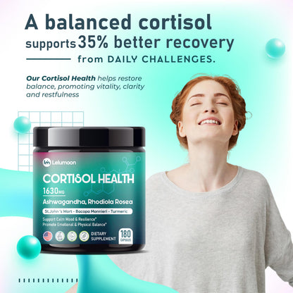 LELUMOON Ultra Cortisol Health 1630 mg – Mood & Resilience Support | Made in USA | 180 Capsules