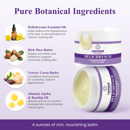 Lemant Extracts Helichrysum Balm (4 oz) – Triple Strength Helichrysum Essential Oil Salve to Reduce Bruising, Calm Redness & Support Skin Vitality (Includes One 4 oz Jar)
