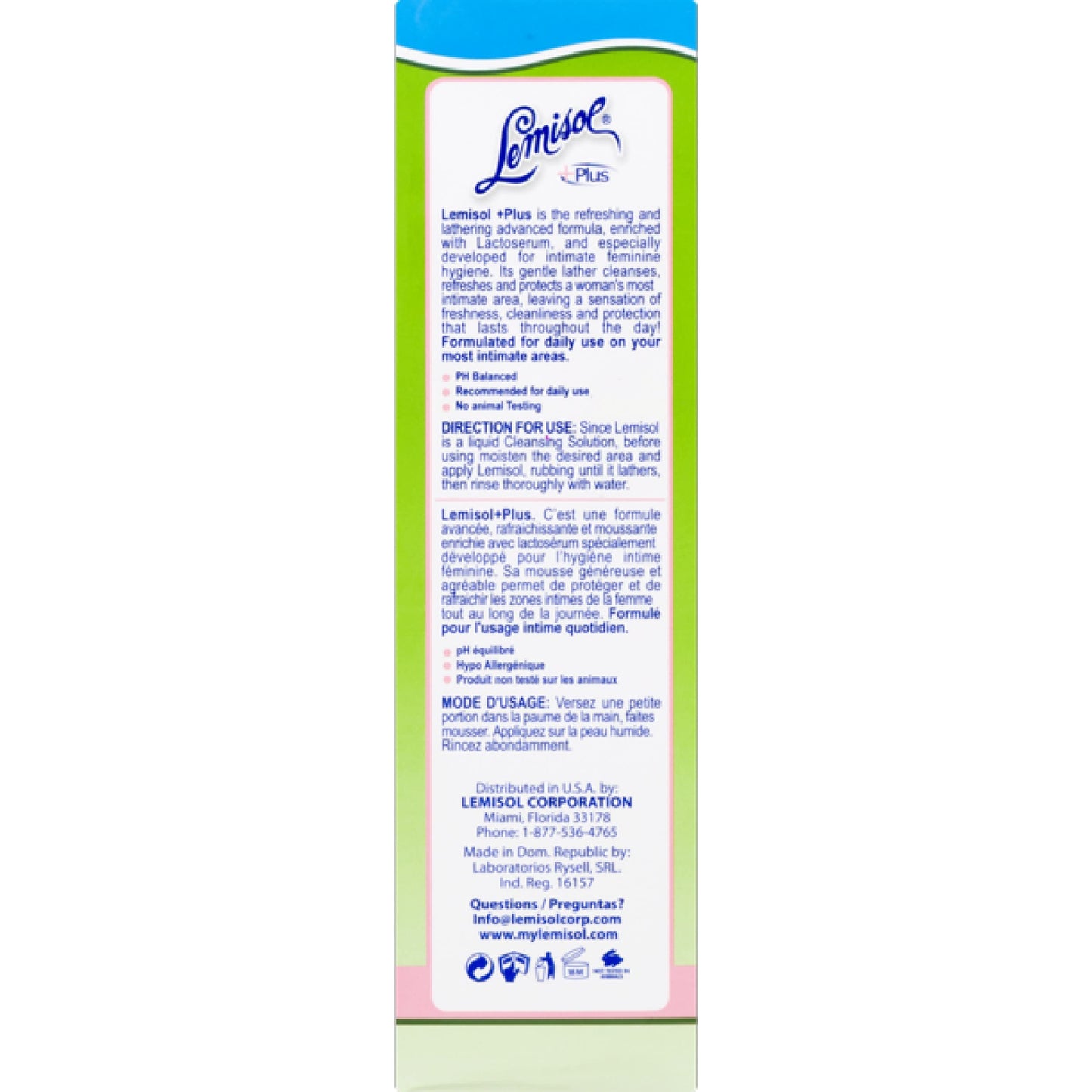 Lemisol Plus Feminine Wash 16 oz (Pack of 4) – pH-Balanced, Hypoallergenic, Menthol Fresh
