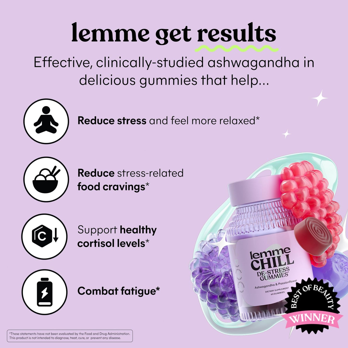Lemme Chill Stress Relief Gummies - 300mg KSM-66 Ashwagandha, Gluten-Free, Non-GMO, Mixed Berry (60 Count)