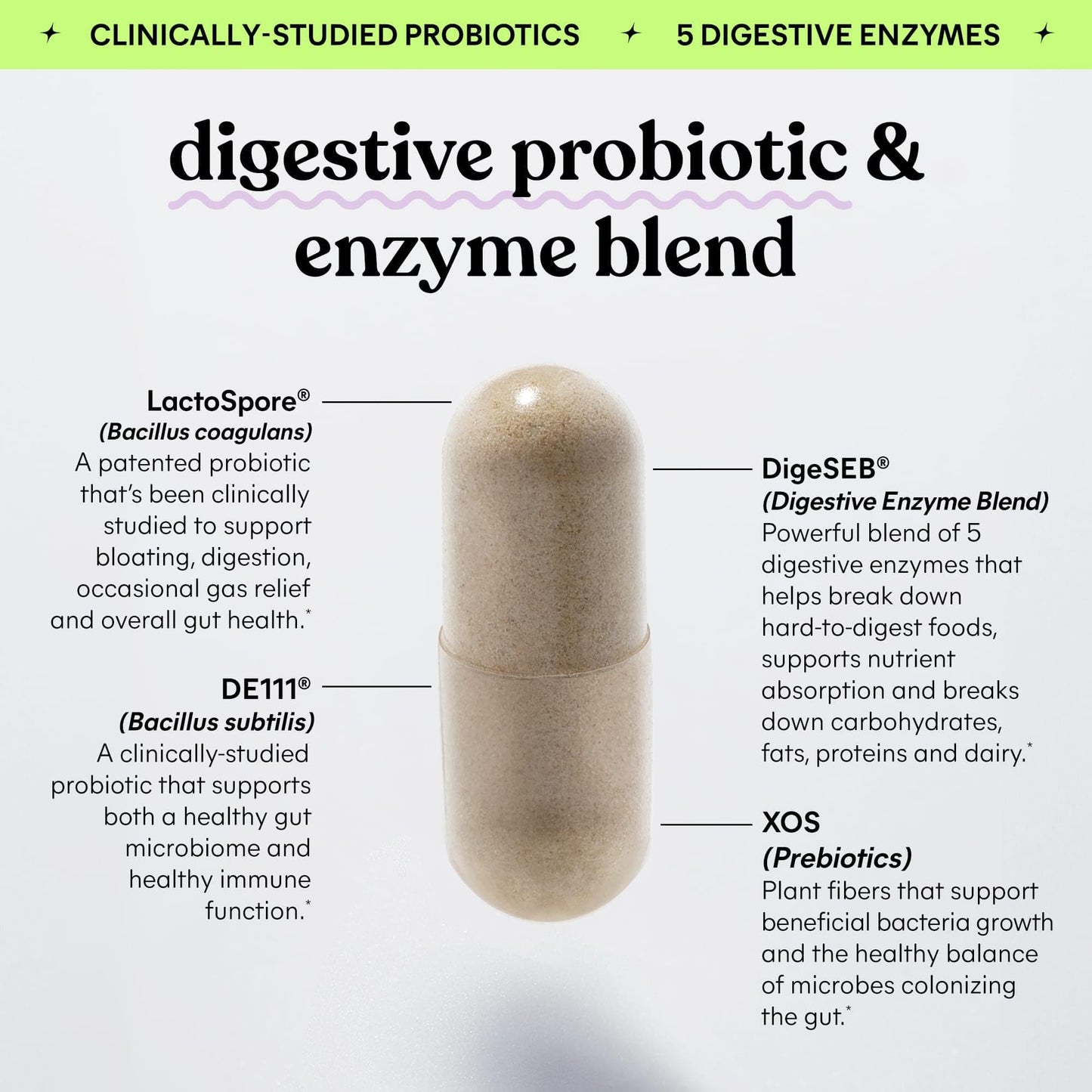 Lemme Debloat 3-in-1 Probiotic, Prebiotic & Digestive Enzymes - 60 Count