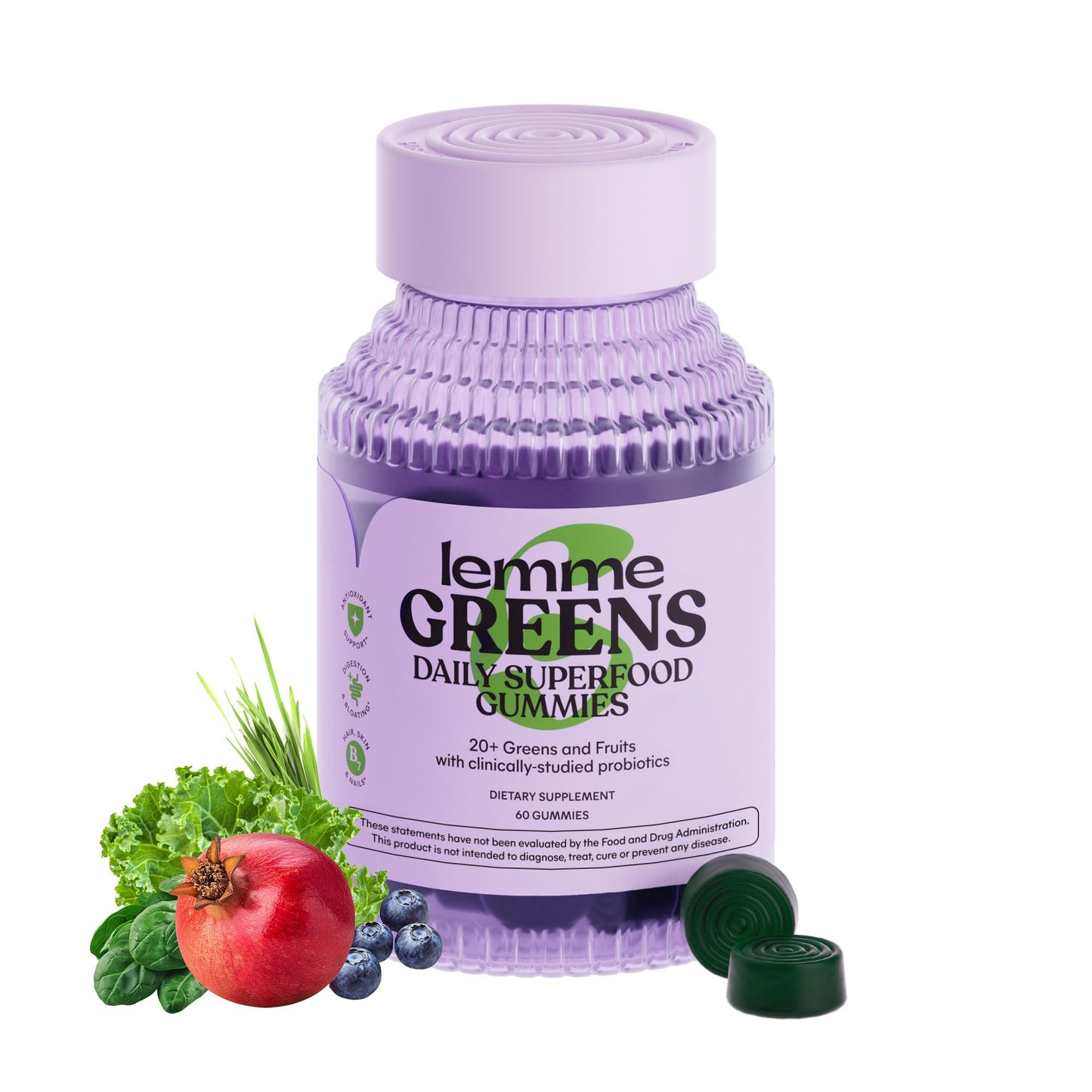 Lemme Greens Superfood Gummies – Gut Health & Bloating Support (60 Count)