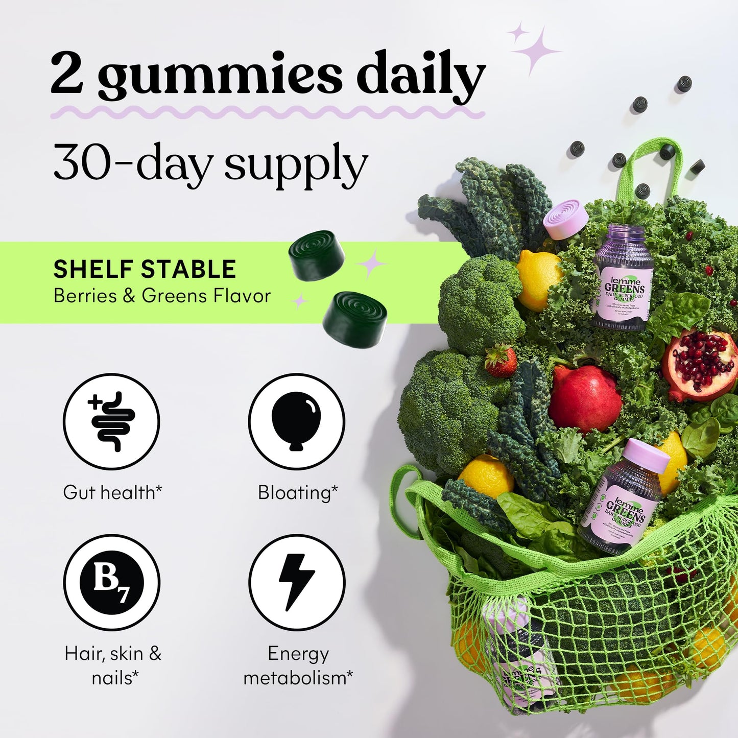 Lemme Greens Superfood Gummies – Gut Health & Bloating Support (60 Count)