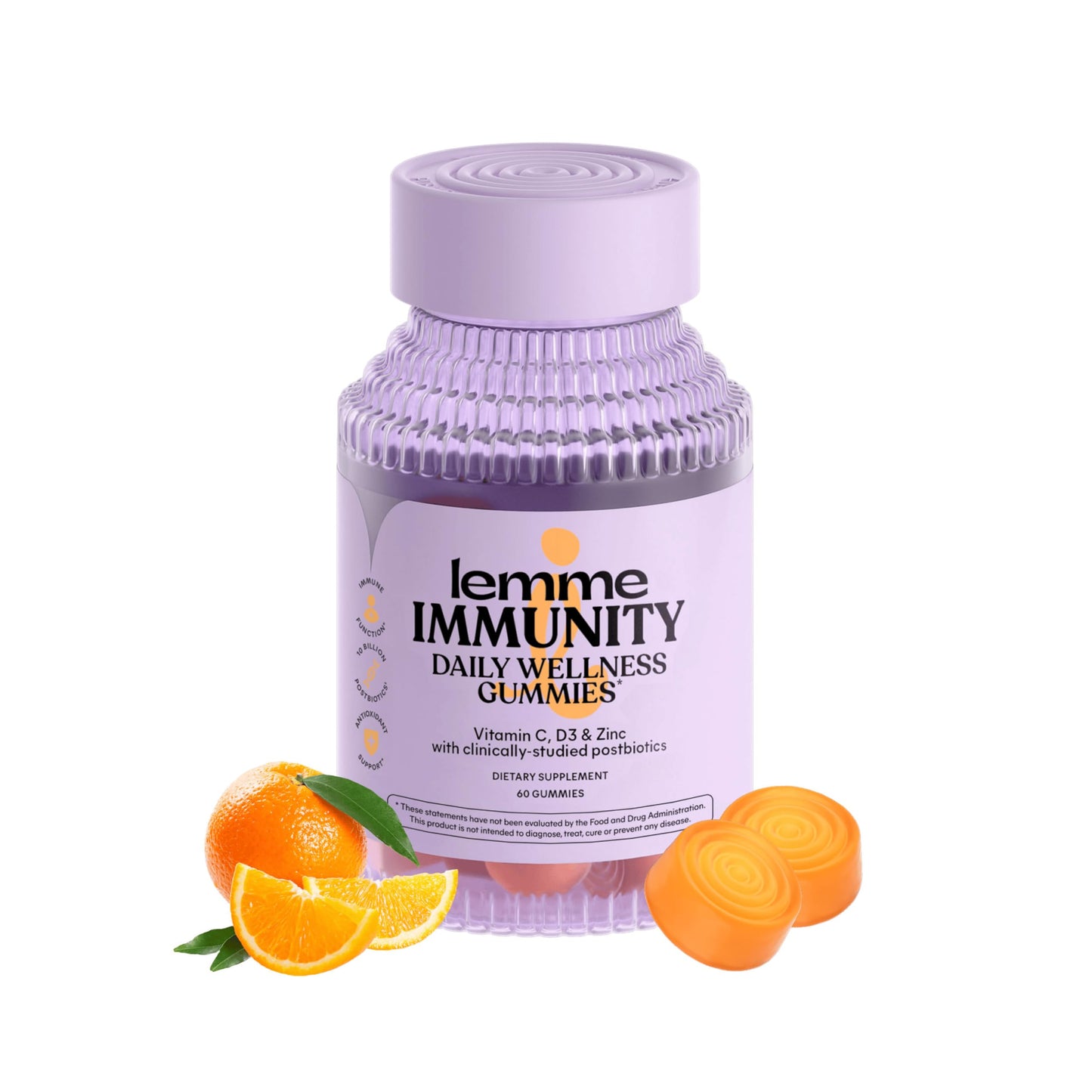 Lemme Immunity Postbiotic Gummies – Vitamin C, D3 2000 IU, Zinc, 60 Count, Astragalus (Vegetarian, Gluten Free)