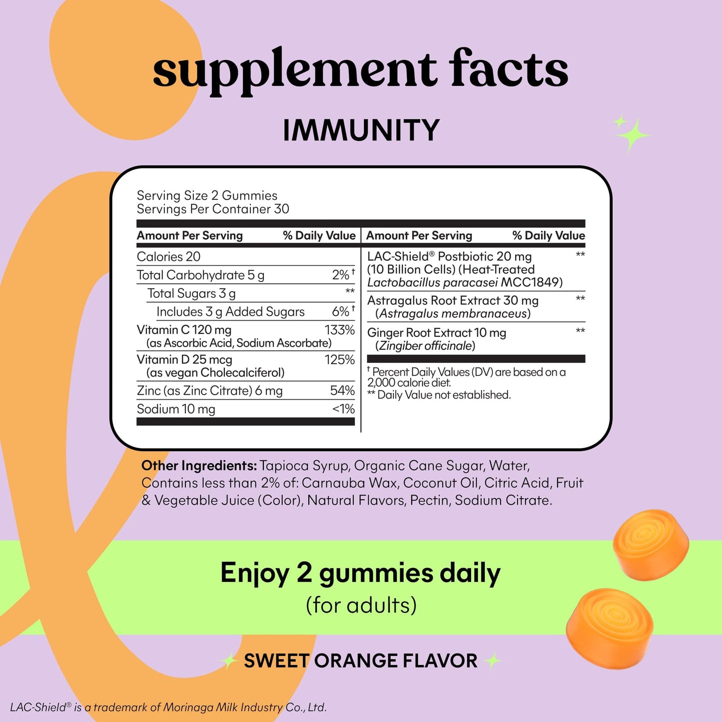 Lemme Immunity Postbiotic Gummies – Vitamin C, D3 2000 IU, Zinc, 60 Count, Astragalus (Vegetarian, Gluten Free)