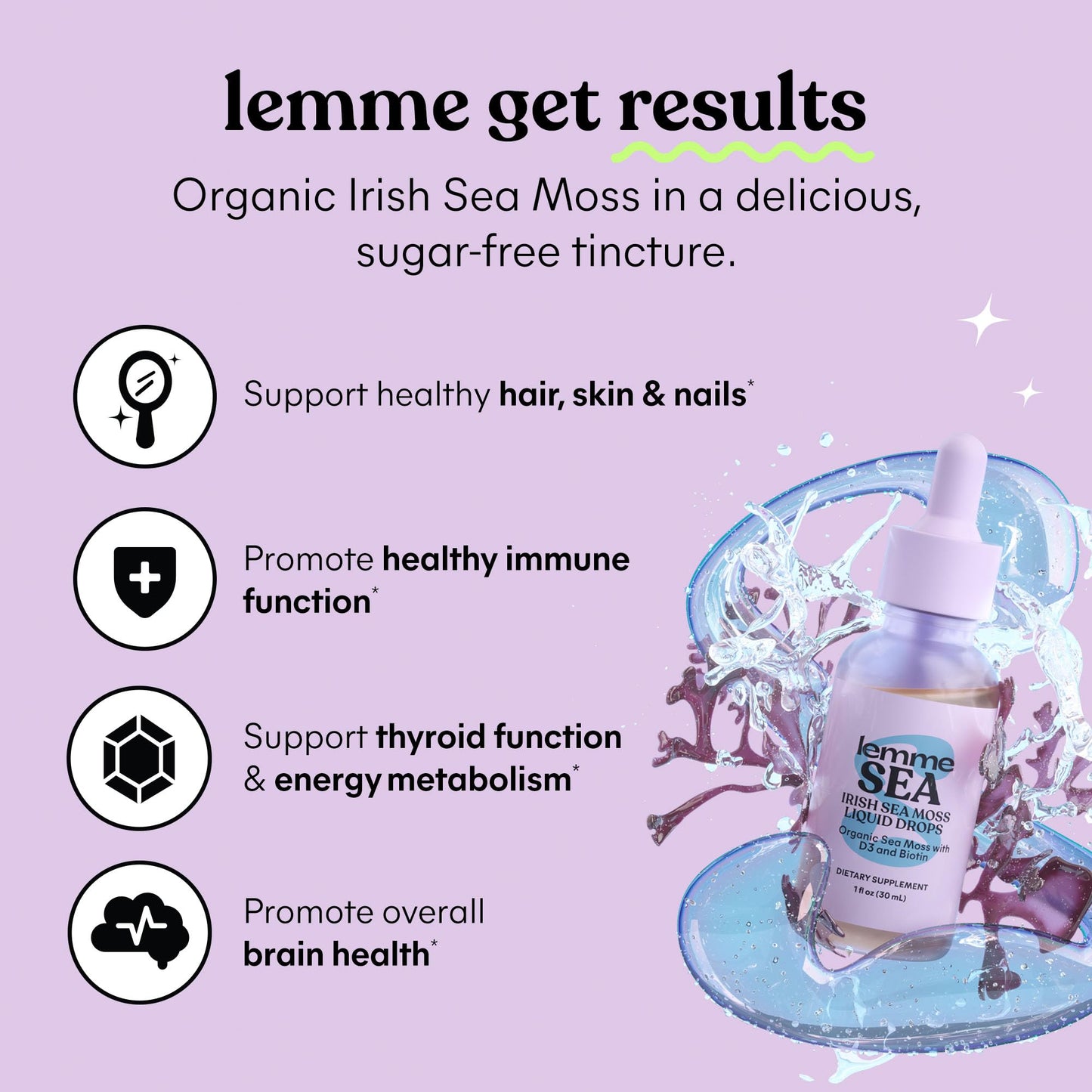 Lemme Irish Sea Moss Organic Liquid Drops with D3 & Biotin – 1 oz, 30 Servings, Immunity, Hair, Skin & Nails