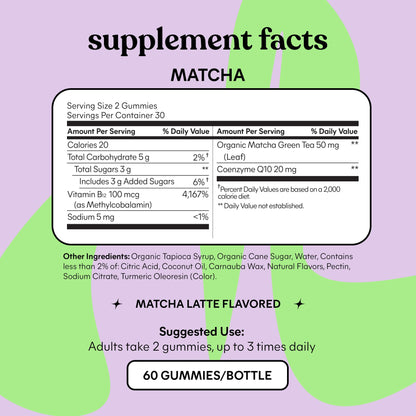 Lemme Matcha Superfood Energy Gummies – Organic Matcha, B12 & CoQ10 | Gluten Free