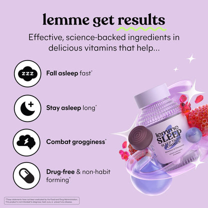 Lemme Sleep Gummies – 5mg Melatonin, Magnesium, L-Theanine, Chamomile & Lavender (60 Count) – Berry