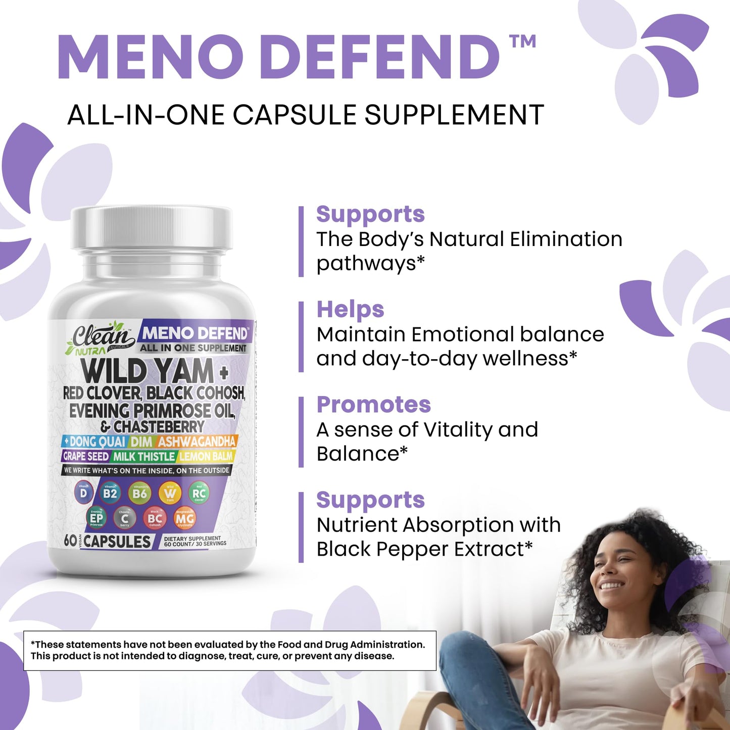 Clean Nutra Wild Yam Root Capsules for Women's Hormone Balance - Pre and Post Menopause Support