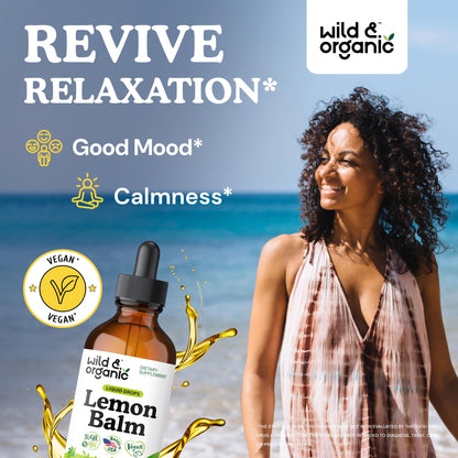 Wild & Organic Lemon Balm Tincture – Mood Support, Melissa Leaf Extract Drops, Vegan, Sugar & Alcohol-Free, 4 fl oz