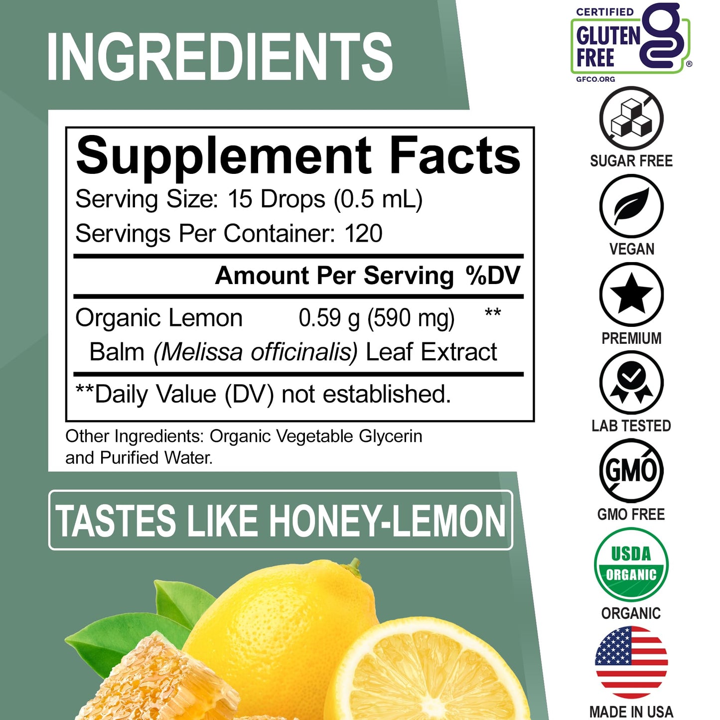 Organic Lemon Balm Extract Tincture – Calm Relaxation Drops (Vegan, 2oz)