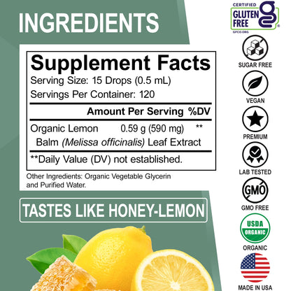 Organic Lemon Balm Extract Tincture – Calm Relaxation Drops (Vegan, 2oz)