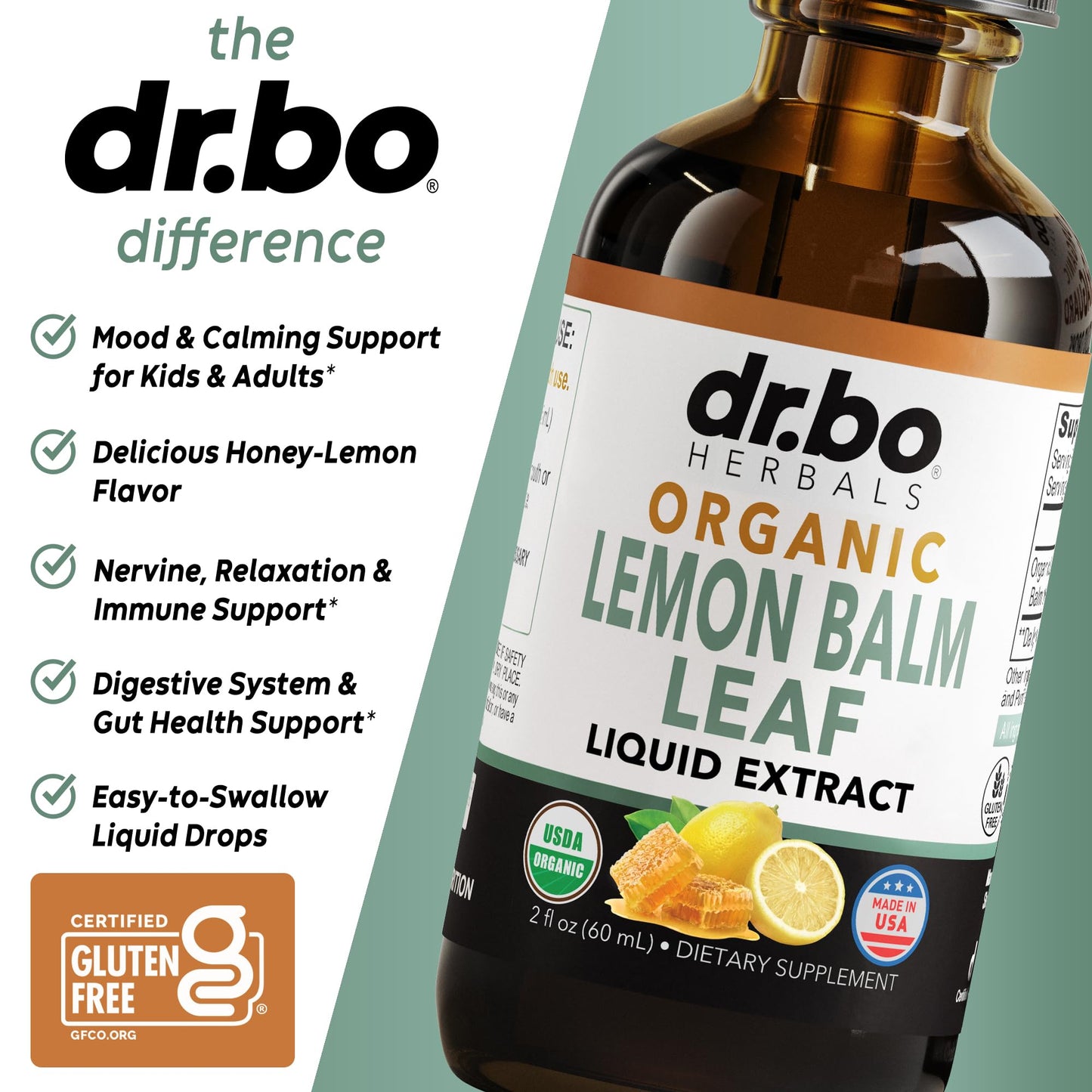 Organic Lemon Balm Extract Tincture – Calm Relaxation Drops (Vegan, 2oz)