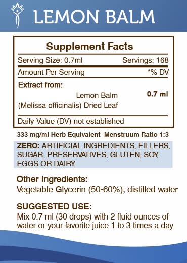 Secrets of the Tribe Lemon Balm Tincture – Alcohol-Free Liquid Extract (4 FL OZ)