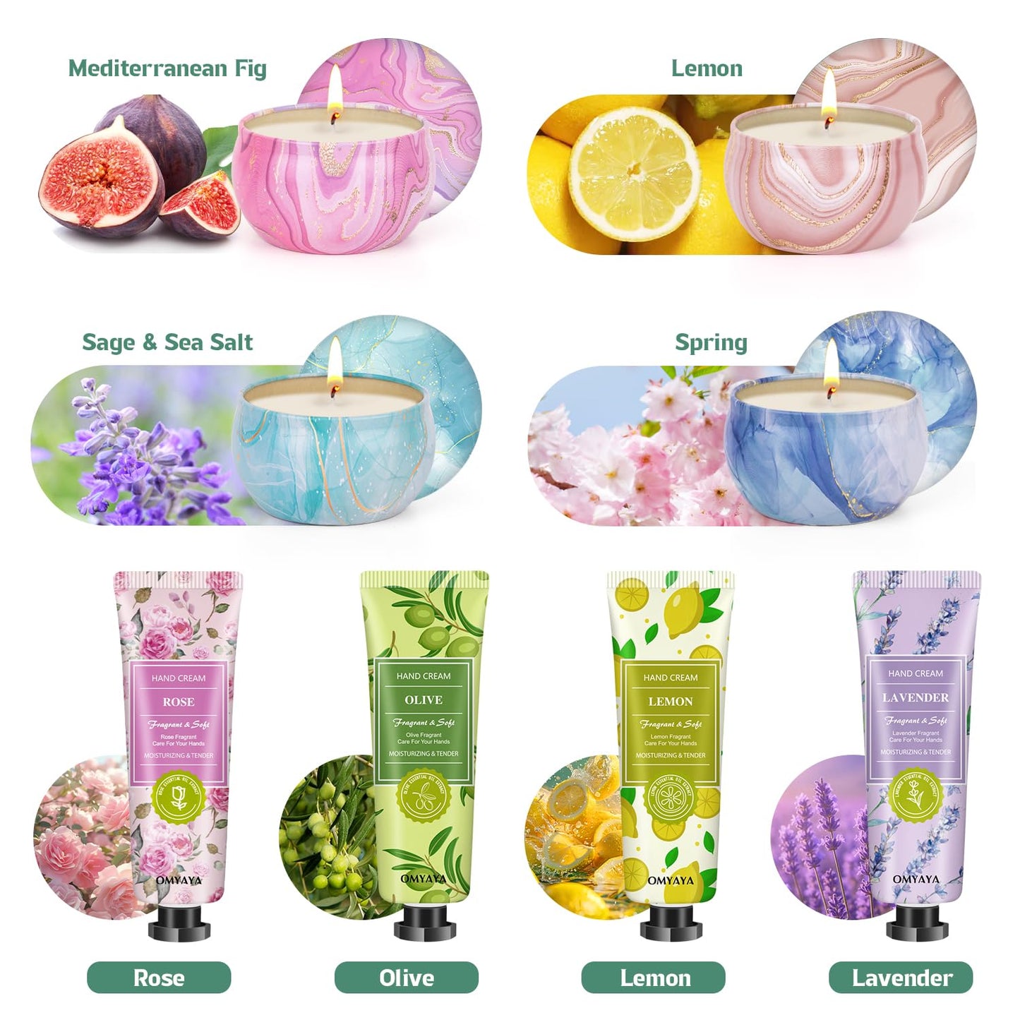 Gifts for Women - Candles Gift Set & Hand Cream Lotion Set (8 Pack) | Birthday, Teacher Appreciation & Christmas Gifts