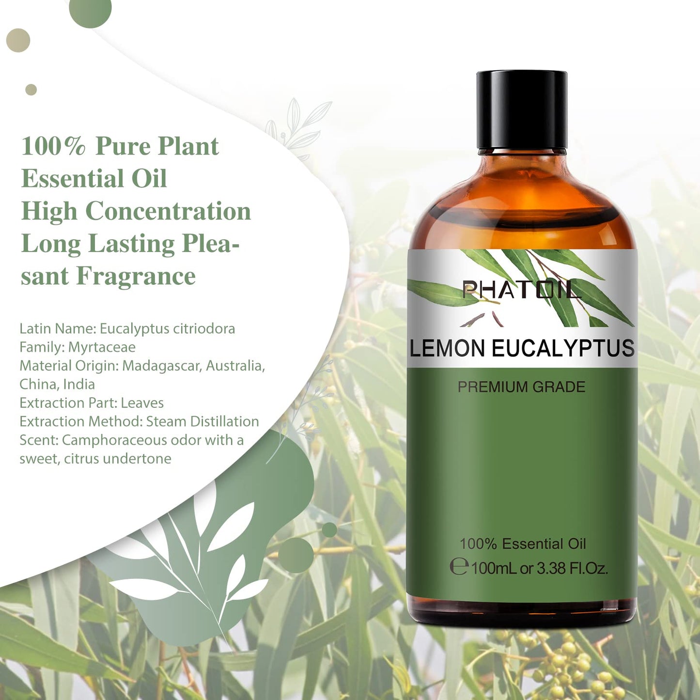 Lemon Eucalyptus Essential Oil 100ml | PHATOIL Aromatherapy for Diffusers, Soap & Candles