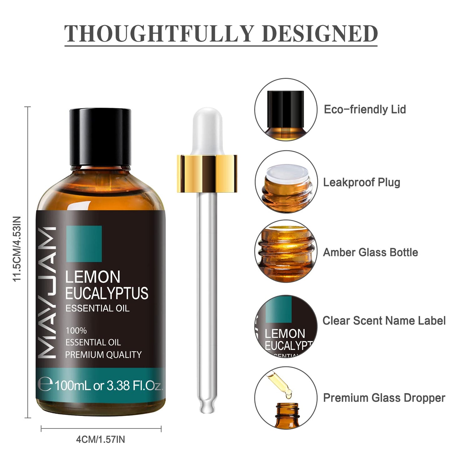 Lemon Eucalyptus Essential Oil – MAYJAM 100ml Amber Glass Bottle with Premium Dropper