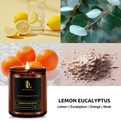 Lemon Eucalyptus Soy Candles 7oz • 50-Hour Burn Time • Home Scent & Gift
