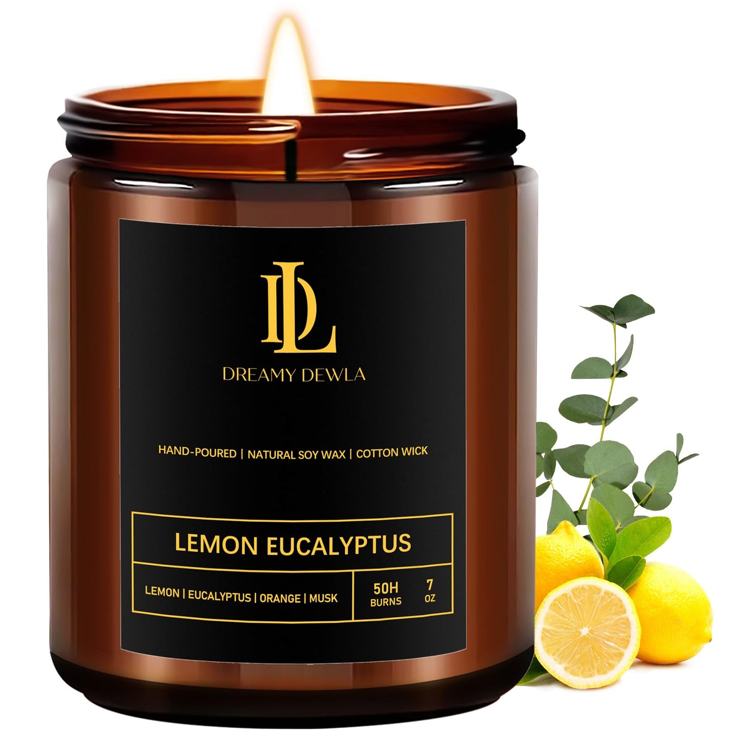 Lemon Eucalyptus Soy Candles 7oz • 50-Hour Burn Time • Home Scent & Gift