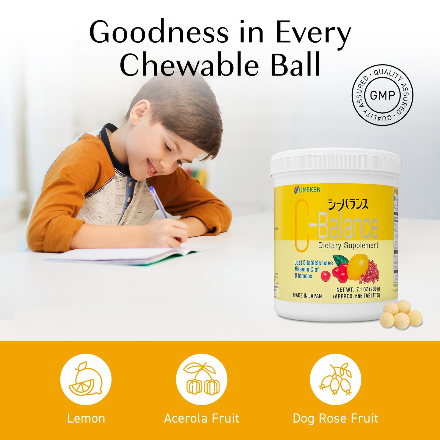 Umeken C-Balance Chewable Vitamin C - High Potency for Adults & Kids, 200g (4.5 Months)