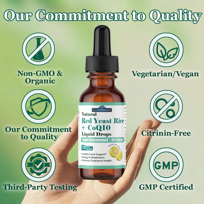 Red Yeast Rice with CoQ10 Liposomal Drops – 1200mg, 5-in-1 Cholesterol Support