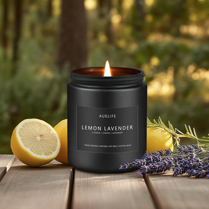 Lemon Lavender Candle – Soy Wax Scented Candle for Home, 7oz, 50 Hours Burn Time