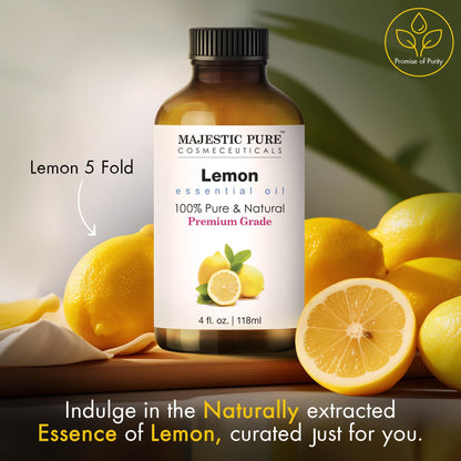 Majestic Pure Lemon Essential Oil - Glass Dropper, 100% Pure & Natural, 4 Fl Oz