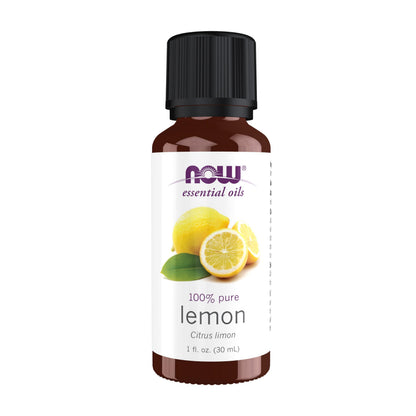 NOW Essential Oils, Lemon Oil, Cheerful Aromatherapy Scent, Cold Pressed, 100% Pure, Vegan, Child Resistant Cap, 1-Ounce