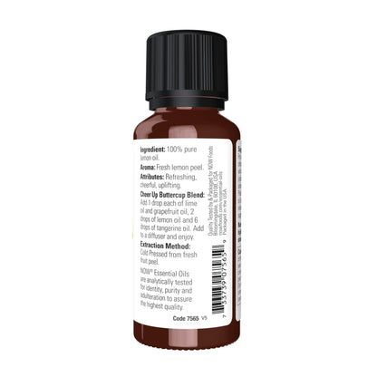 NOW Essential Oils, Lemon Oil, Cheerful Aromatherapy Scent, Cold Pressed, 100% Pure, Vegan, Child Resistant Cap, 1-Ounce