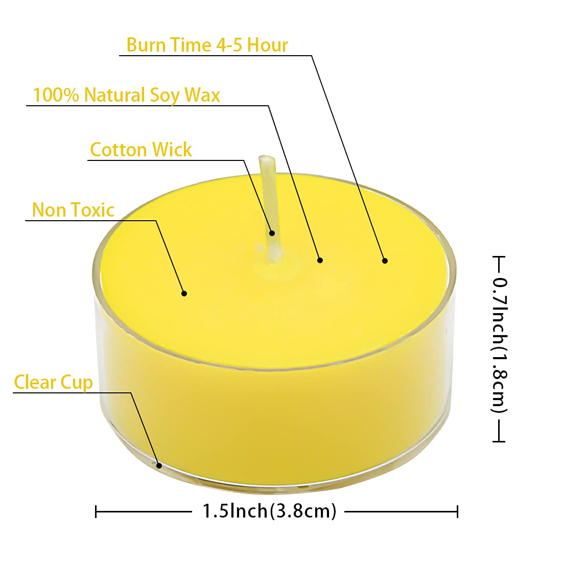DEYBBY Lemon Scented Soy Wax Tealight Candles – 24-Pack, 4-Hour Burn