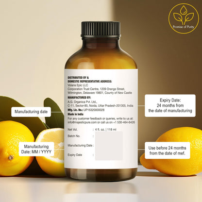 Majestic Pure Lemon Essential Oil - Glass Dropper, 100% Pure & Natural, 4 Fl Oz