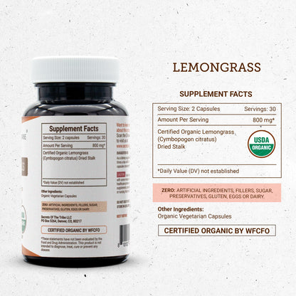 Secrets of the Tribe Lemongrass Capsules | USDA Organic, Vegetarian Herbal Supplement (60 Count)